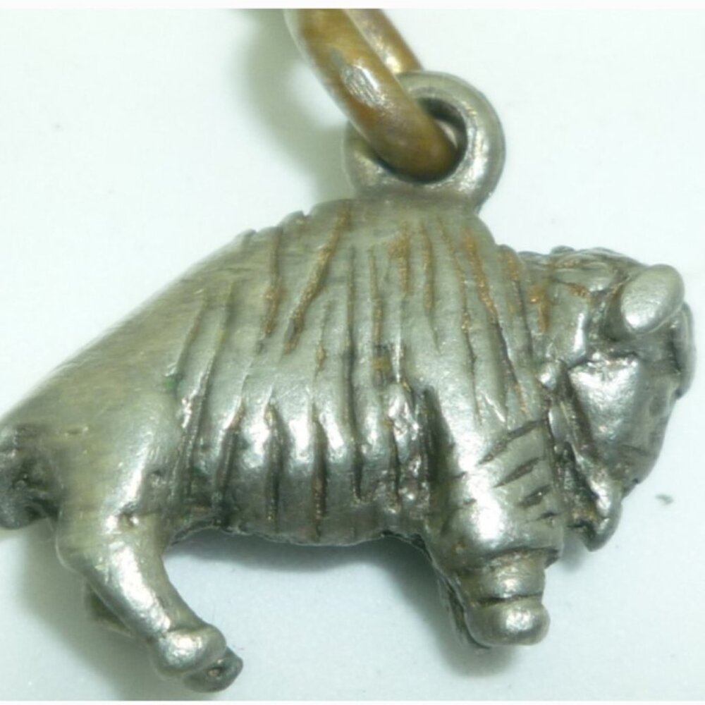 UNIQUE VINTAGE ANTIQUE LEO GLASS CREST CHATELAINE BRONZE PIN BROOCH CHARMS - Picture 5 of 9
